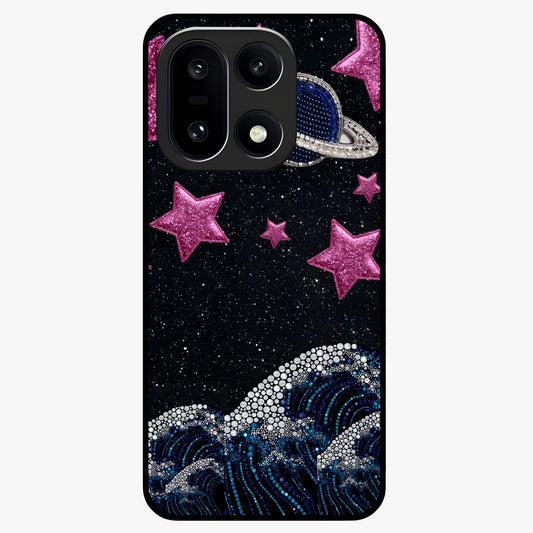 Saturn Pink Storm Glass Case for 1+15 bold front view featuring cosmic Saturn artwork in vibrant pink tones