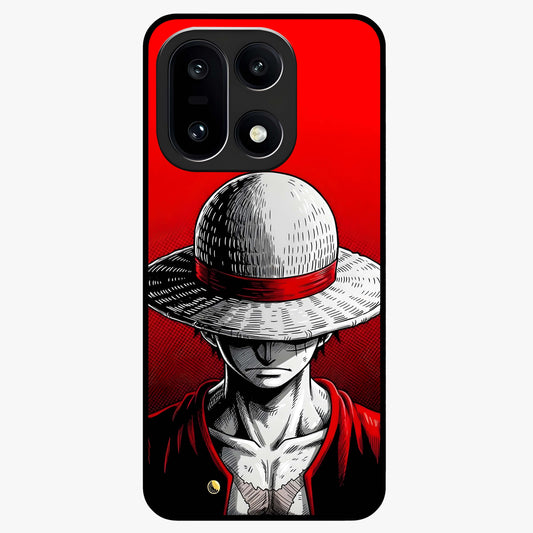 Scarlet Pirate Resolve Glass Case for 1+15 bold front view featuring pirate themed artwork in red hues