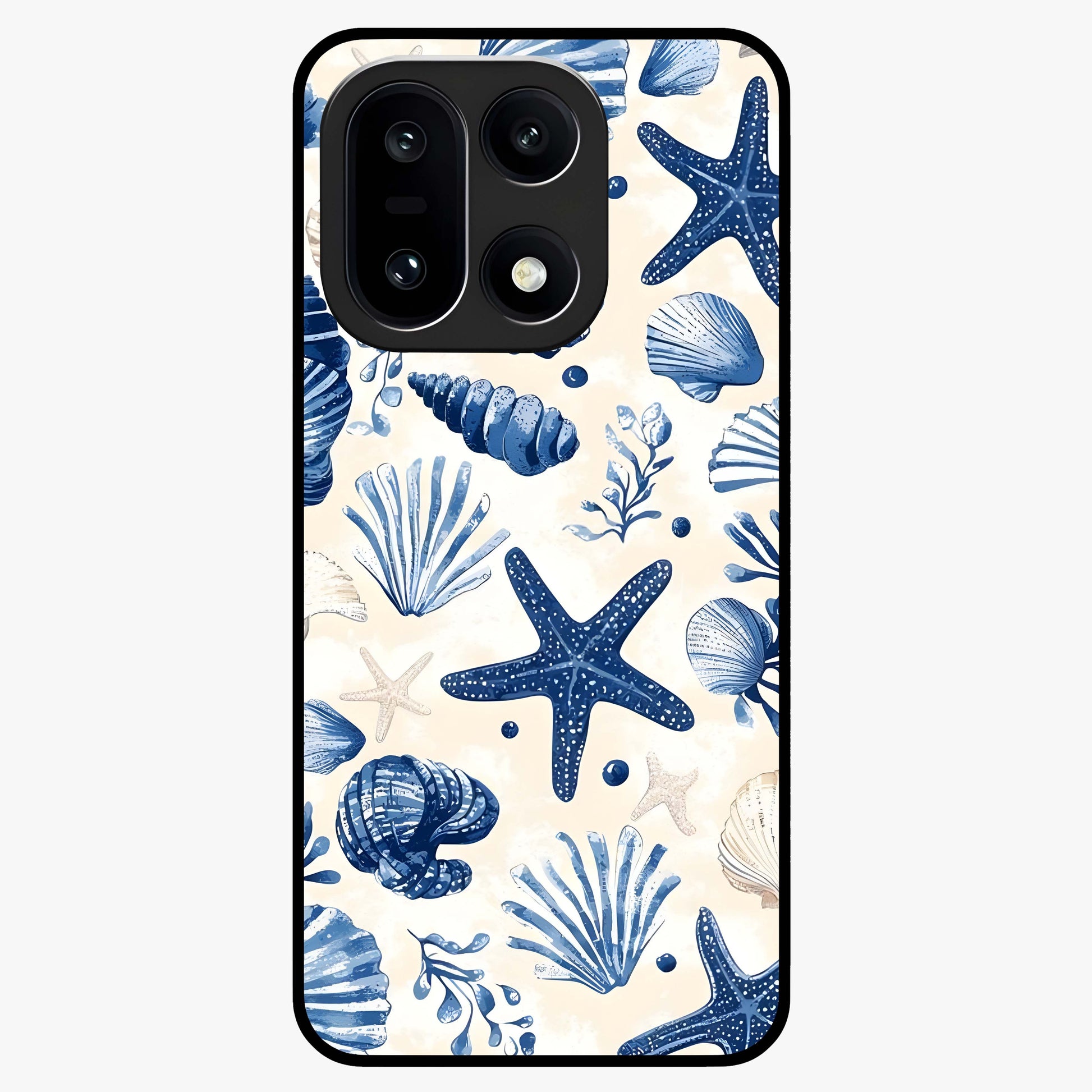 Seaside Starfish Magic Glass Case for 1+15 cheerful front view featuring starfish artwork in ocean tones