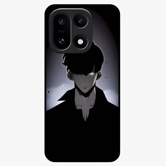 Silent Shadow Awakening Glass Case for 1+15 intense front view featuring dark warrior inspired artwork