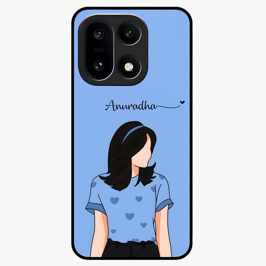 Soft Hearts Girl Glass Case for 1+15 cute front view featuring illustrated girl with soft heart accents