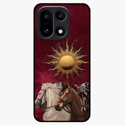 Solar Riders Glass Case for 1+15 dynamic front view featuring bold rider inspired artwork with solar tones