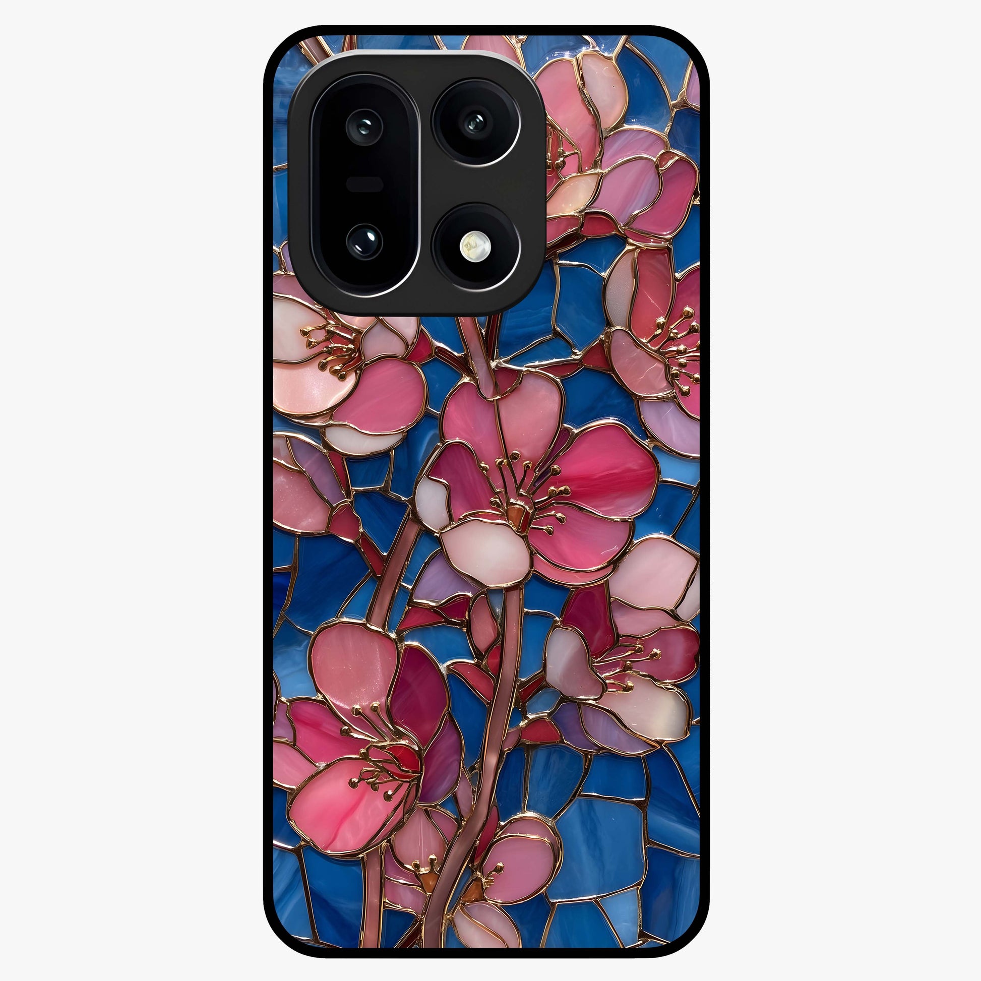Stained Bloom Grace Glass Case for 1+15 elegant front view featuring stained glass inspired floral artwork