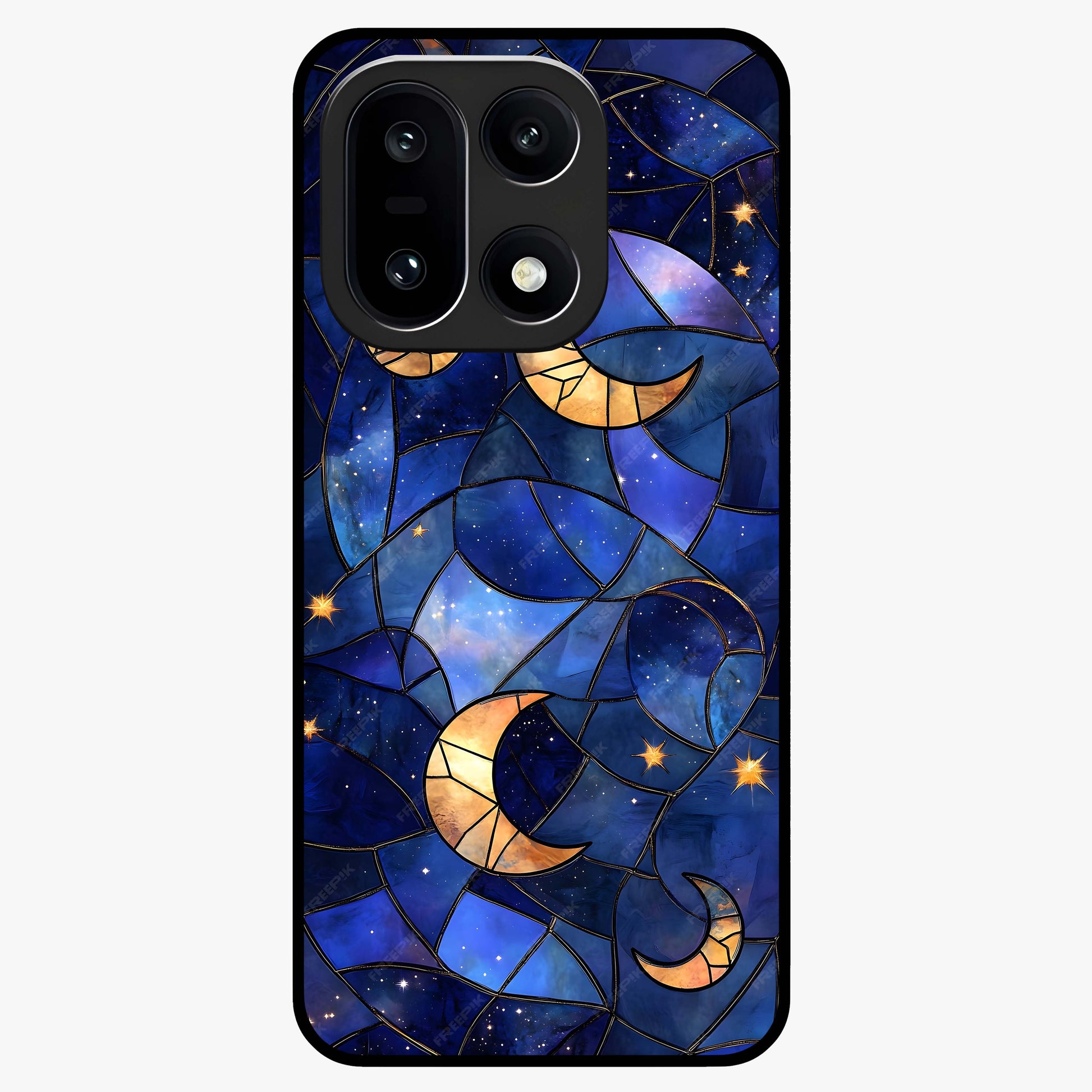 Starlit Sky Tapestry Glass Case for 1+15 elegant front view featuring starry sky artwork in tapestry style