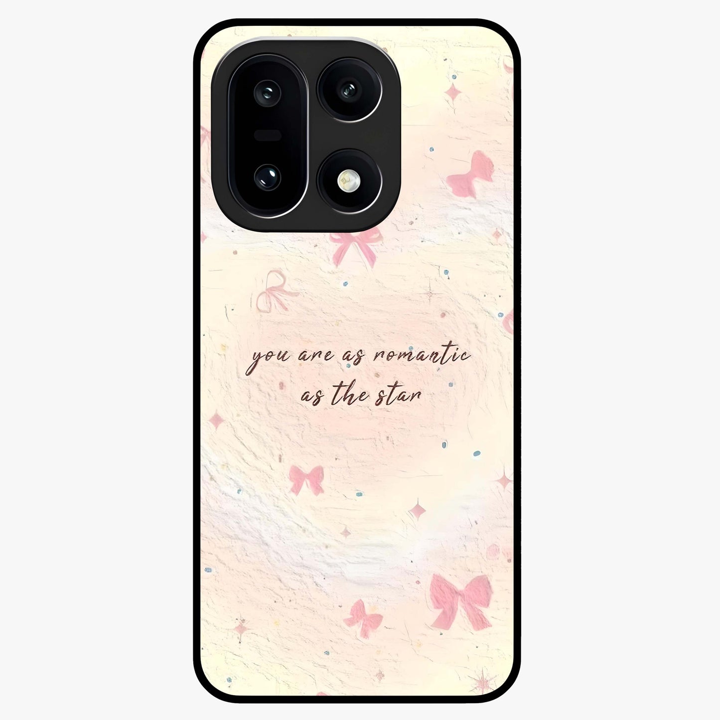 Starry Bow Romance Glass Case for 1+15 charming front view featuring romantic bow artwork with star accents