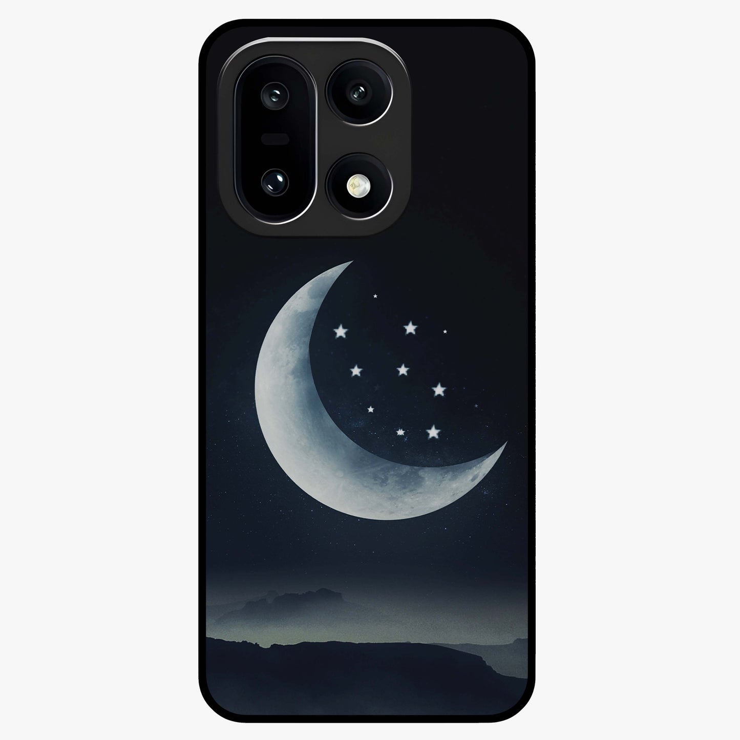 Starry Moon Pattern Glass Case for 1+15 dreamy front view featuring moon and star patterned artwork