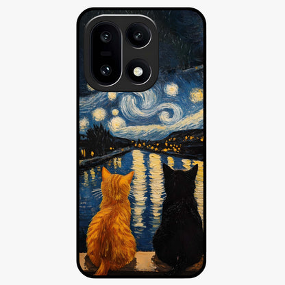 Starry River Cats Glass Case for 1+15 artistic front view featuring cats by a glowing river under starry sky