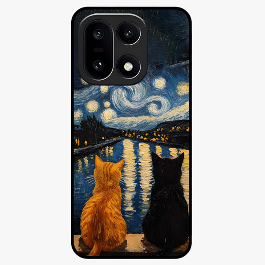Starry River Cats Glass Case for 1+15 artistic front view featuring cats by a glowing river under starry sky