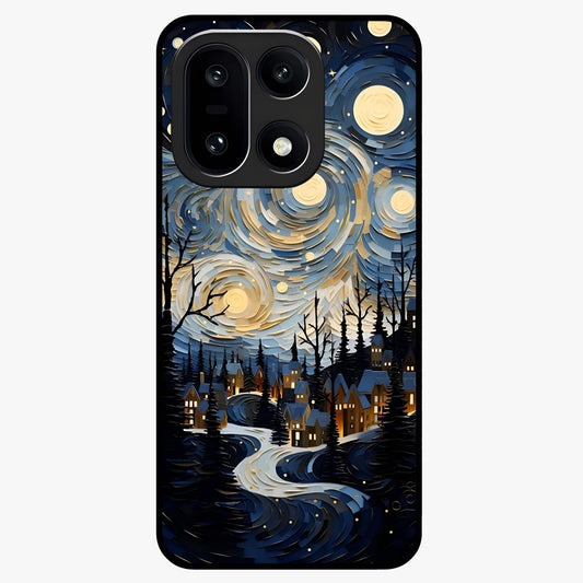Starry Winter Town Glass Case for 1+15 scenic front view featuring snowy town artwork under sparkling night sky
