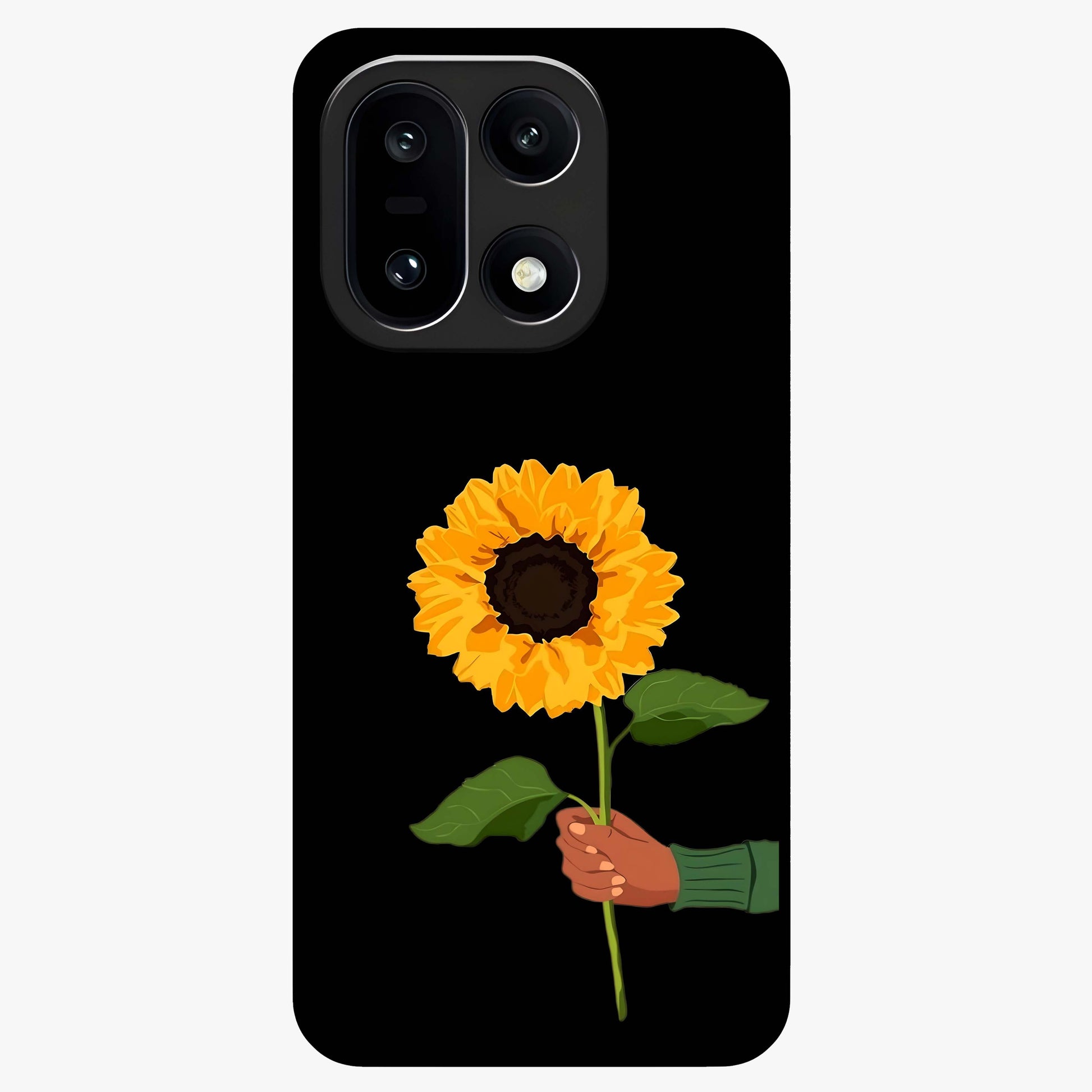 Sunflower Custom Name Glass Case for 1+15 bright front view featuring sunflower artwork with personalized name detail