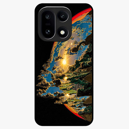 Sunrise Bursting Glass Case for 1+15 radiant front view featuring vibrant sunrise inspired artwork