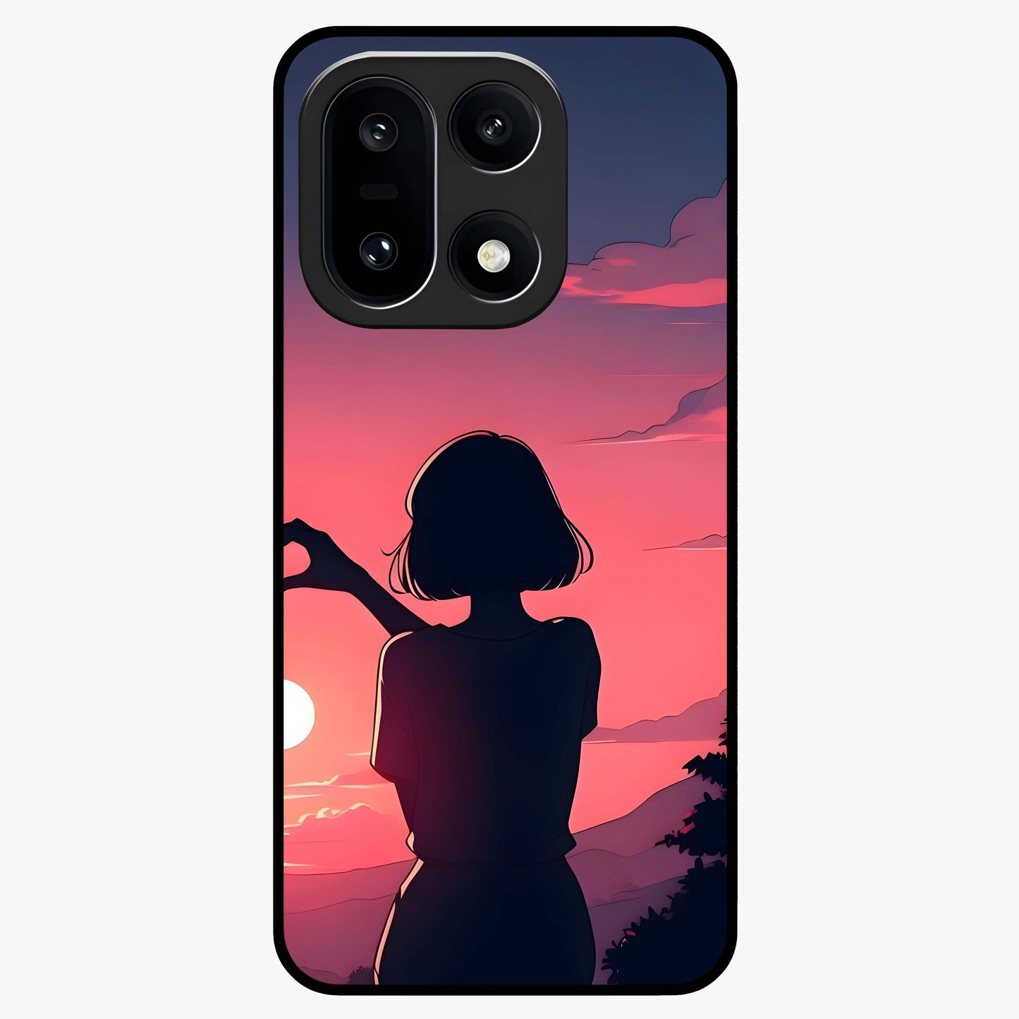 Sunset Silhouette Boy Glass Case for 1+15 artistic front view featuring boy silhouette against warm sunset backdrop