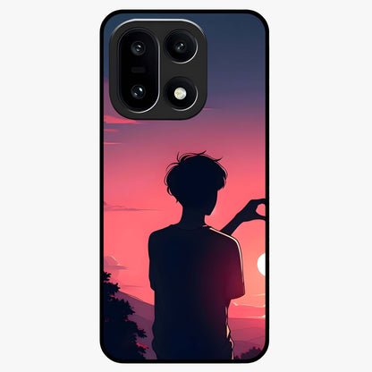 Sunset Silhouette Girl Glass Case for 1+15 aesthetic front view featuring girl silhouette under glowing sunset sky