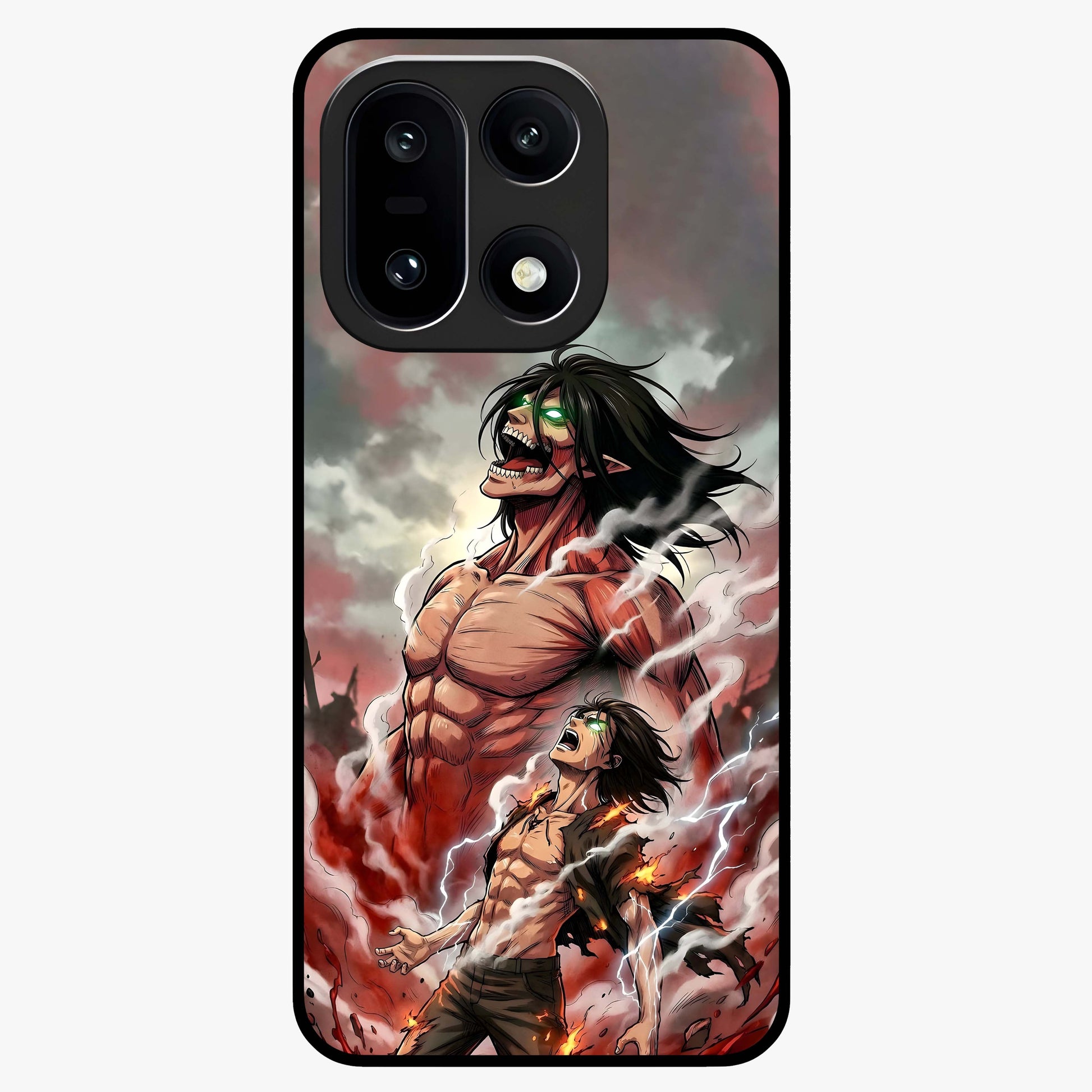Titan Awakening Fury Glass Case for 1+15 intense front view featuring powerful titan inspired artwork