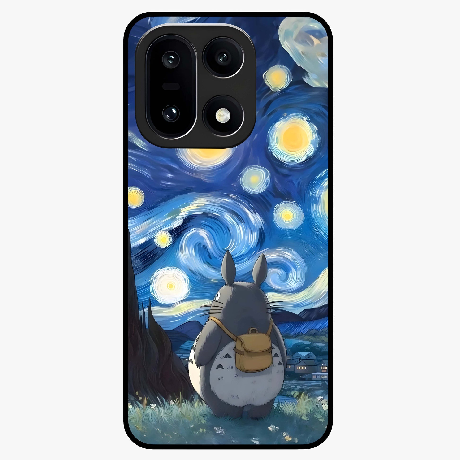 Totoro in Van Gogh Art Glass Case for 1+15 artistic front view featuring whimsical character artwork in painterly style