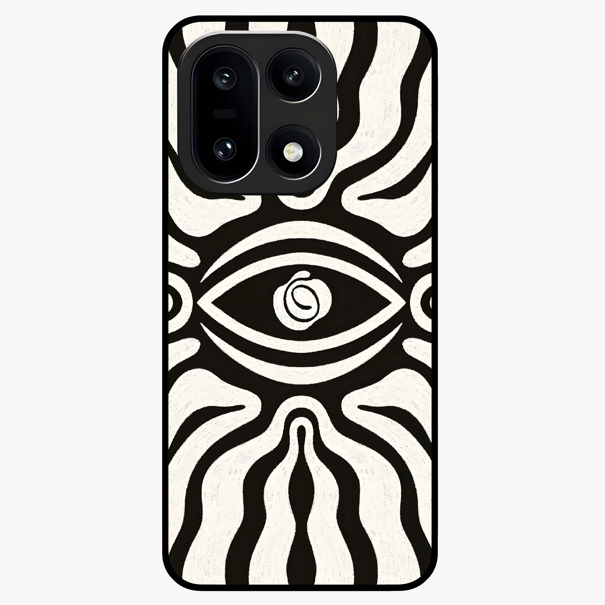 Trancewave Illusion Art Glass Case for 1+15 vibrant front view featuring abstract illusion inspired artwork
