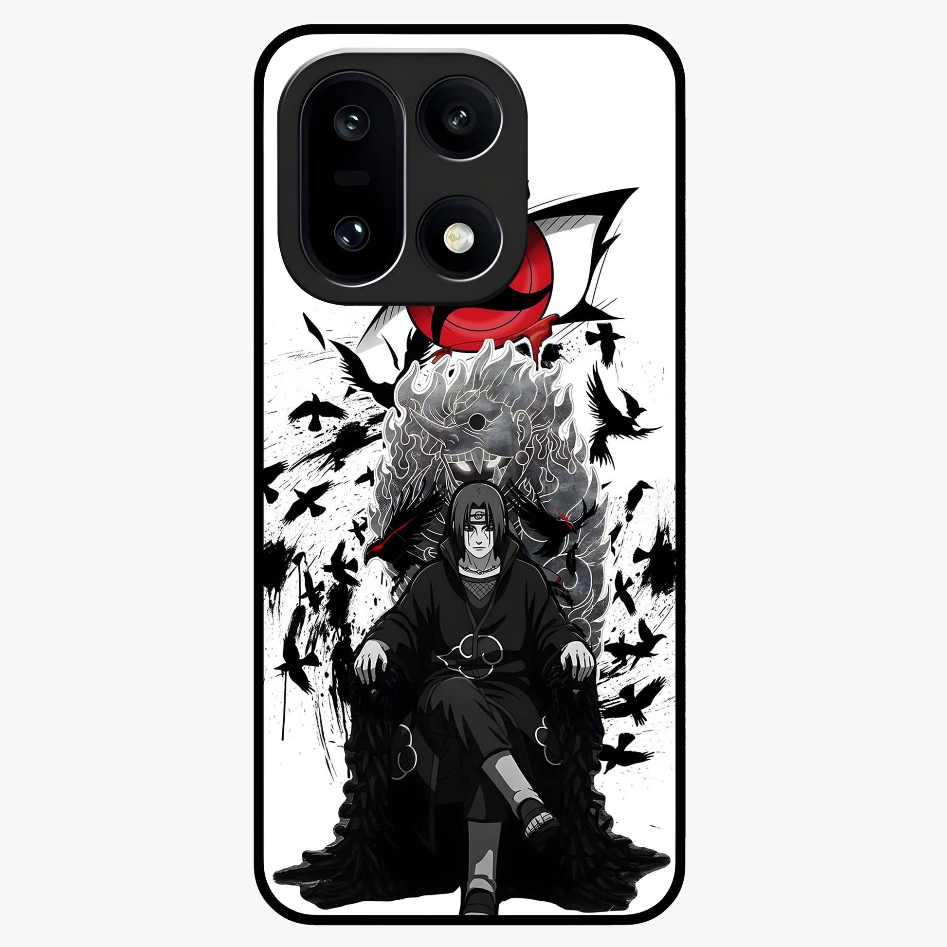 Uchiha Shadow Throne Glass Case for 1+15 intense front view featuring dark anime inspired throne artwork