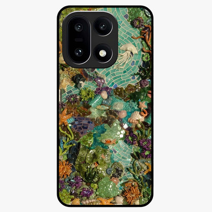 Underwater Mosaic Art Glass Case for 1+15 artistic front view featuring mosaic inspired underwater artwork