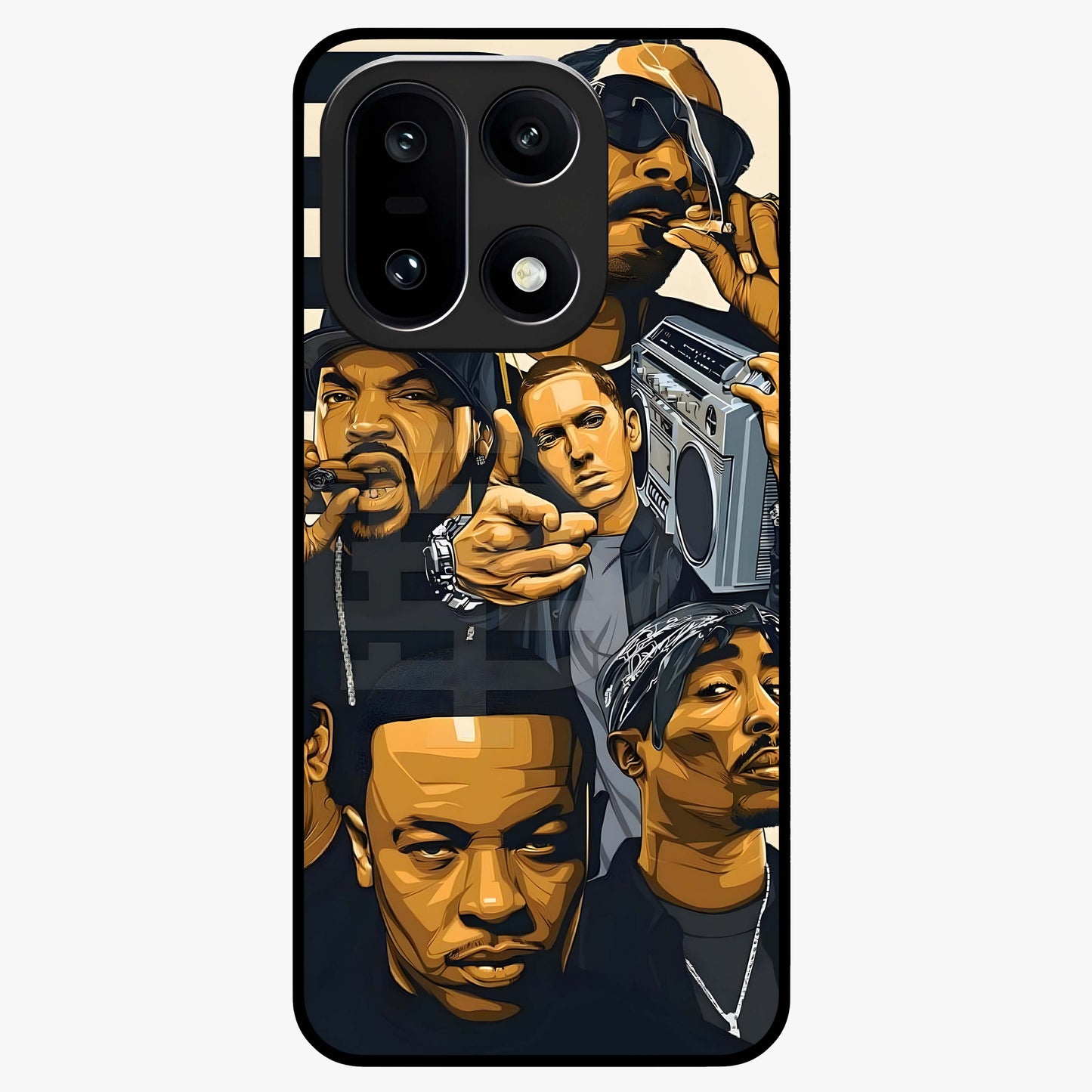 Urban Rap Legends Glass Case for 1+15 bold front view featuring street inspired music artwork