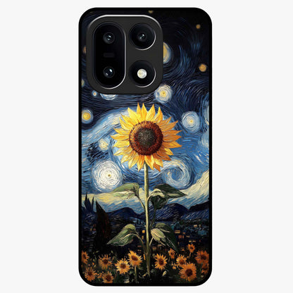 Van Gogh Sunflower Glass Case for 1+15 vibrant front view featuring sunflower artwork in painterly style