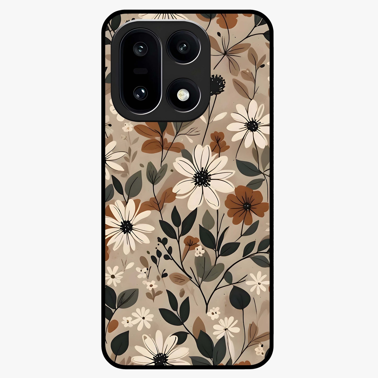 Vector Flowers Glass Case for 1+15 clean front view featuring sharp vector style floral artwork