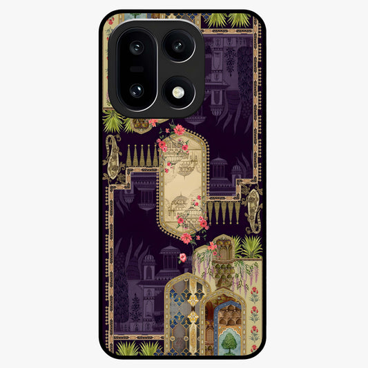 Velvet Mughal Art Glass Case for 1+15 luxurious front view featuring intricate Mughal inspired artwork