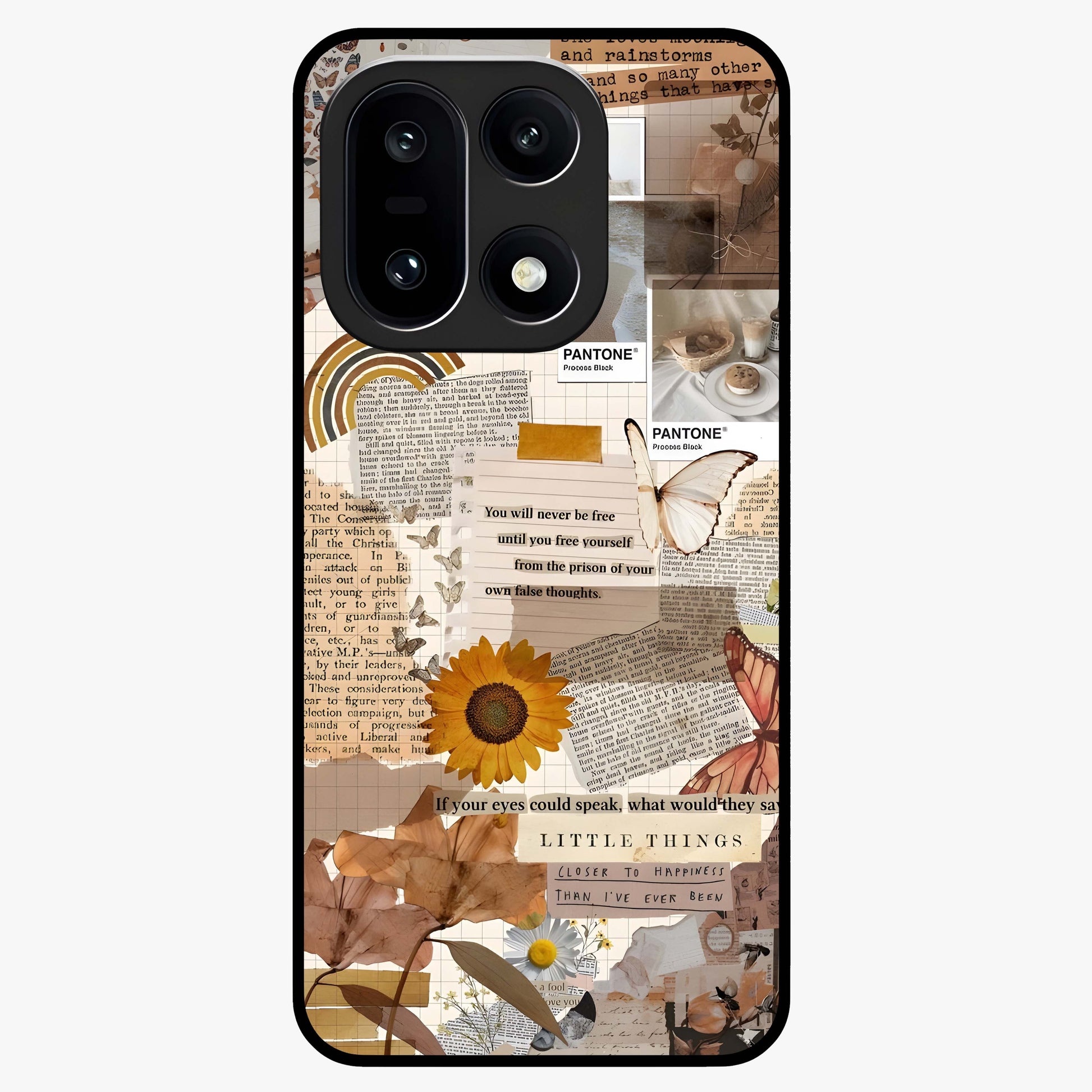 Vintage Aesthetic Collage Glass Case for 1+15 artistic front view featuring layered retro collage artwork