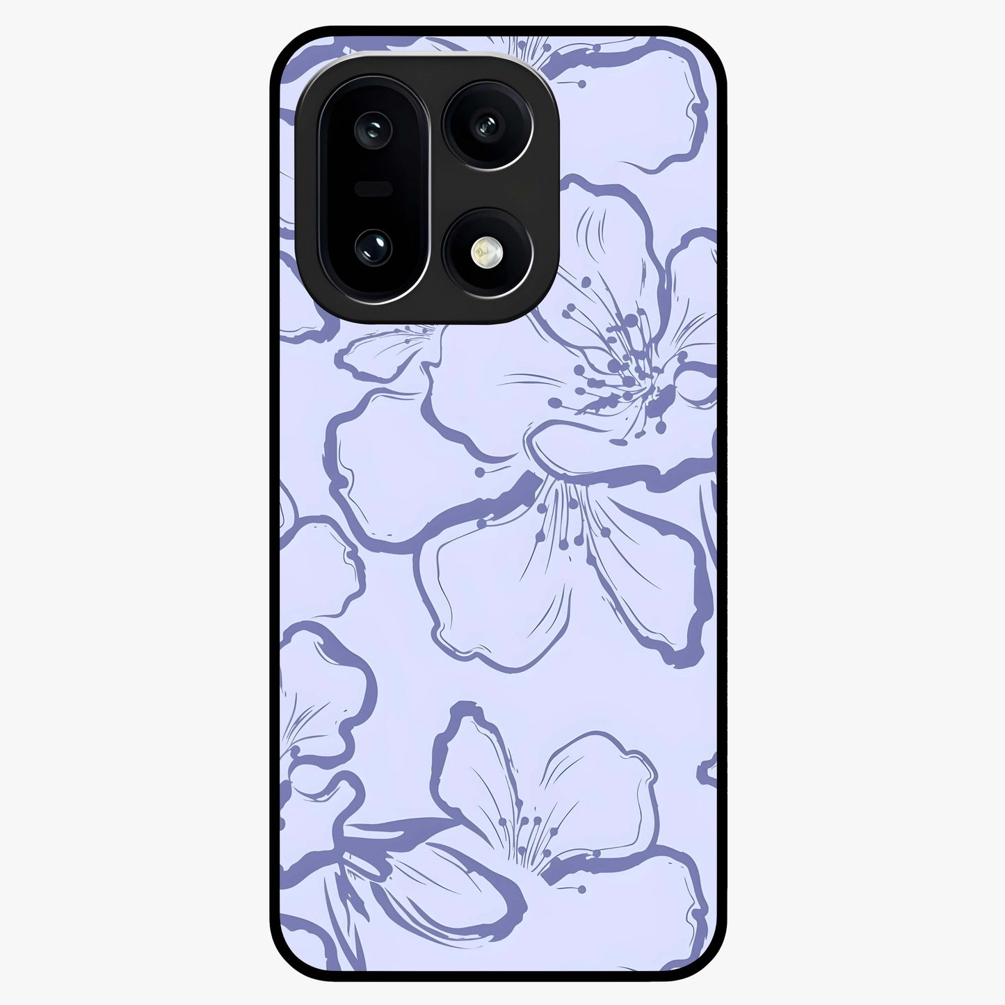 Violet Sketch Garden Glass Case for 1+15 artistic front view featuring floral sketch artwork in violet tones