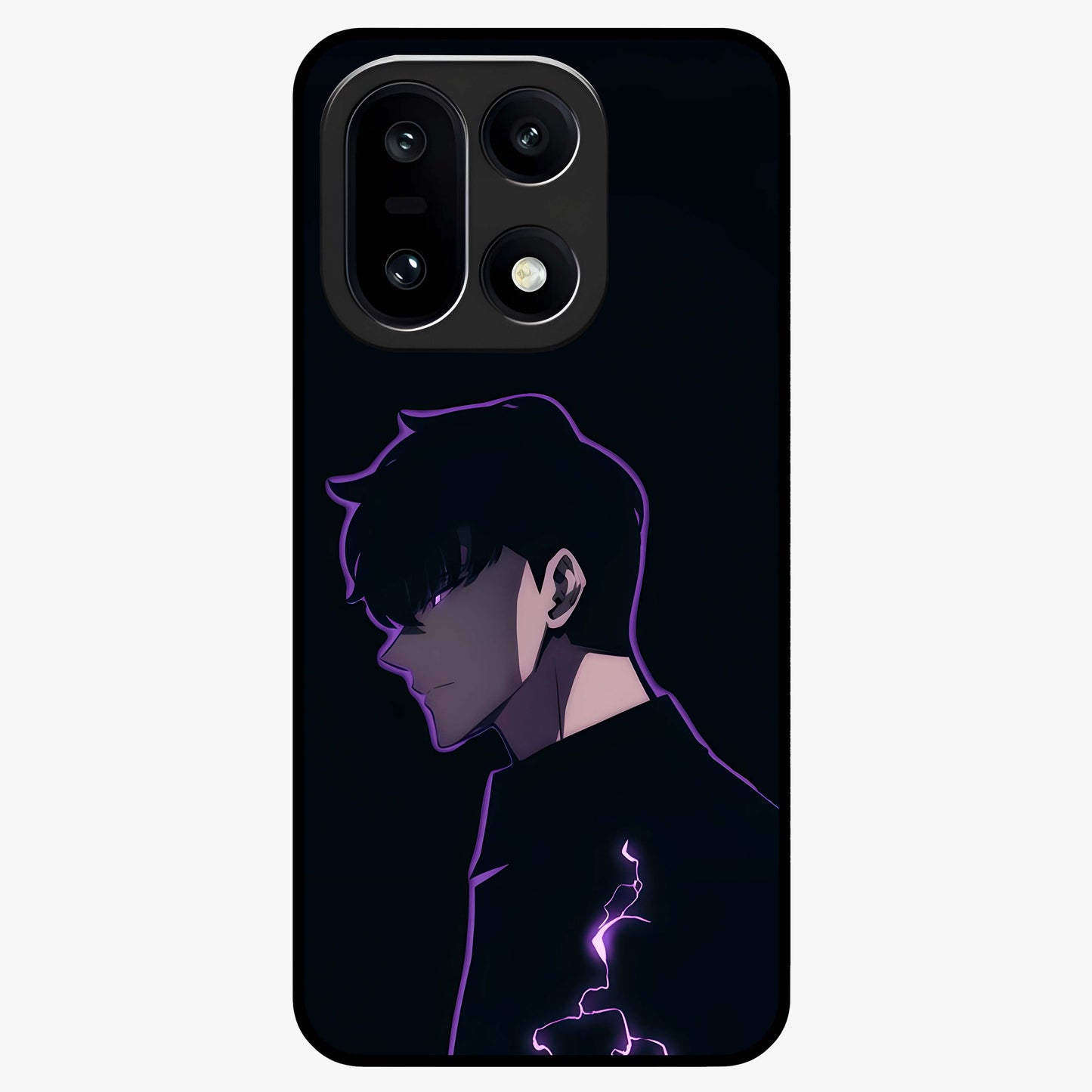 Void Lightning Phantom Glass Case for 1+15 electrifying front view featuring lightning inspired dark artwork
