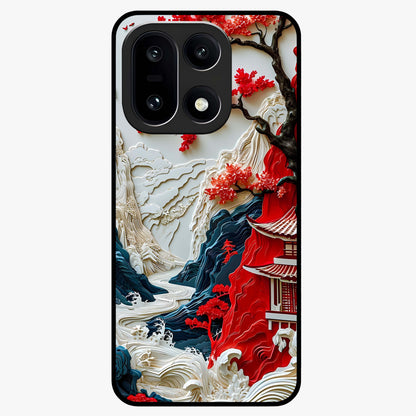 Whispers of Sakura Waves Glass Case for 1+15 artistic front view featuring cherry blossom artwork blended with flowing waves