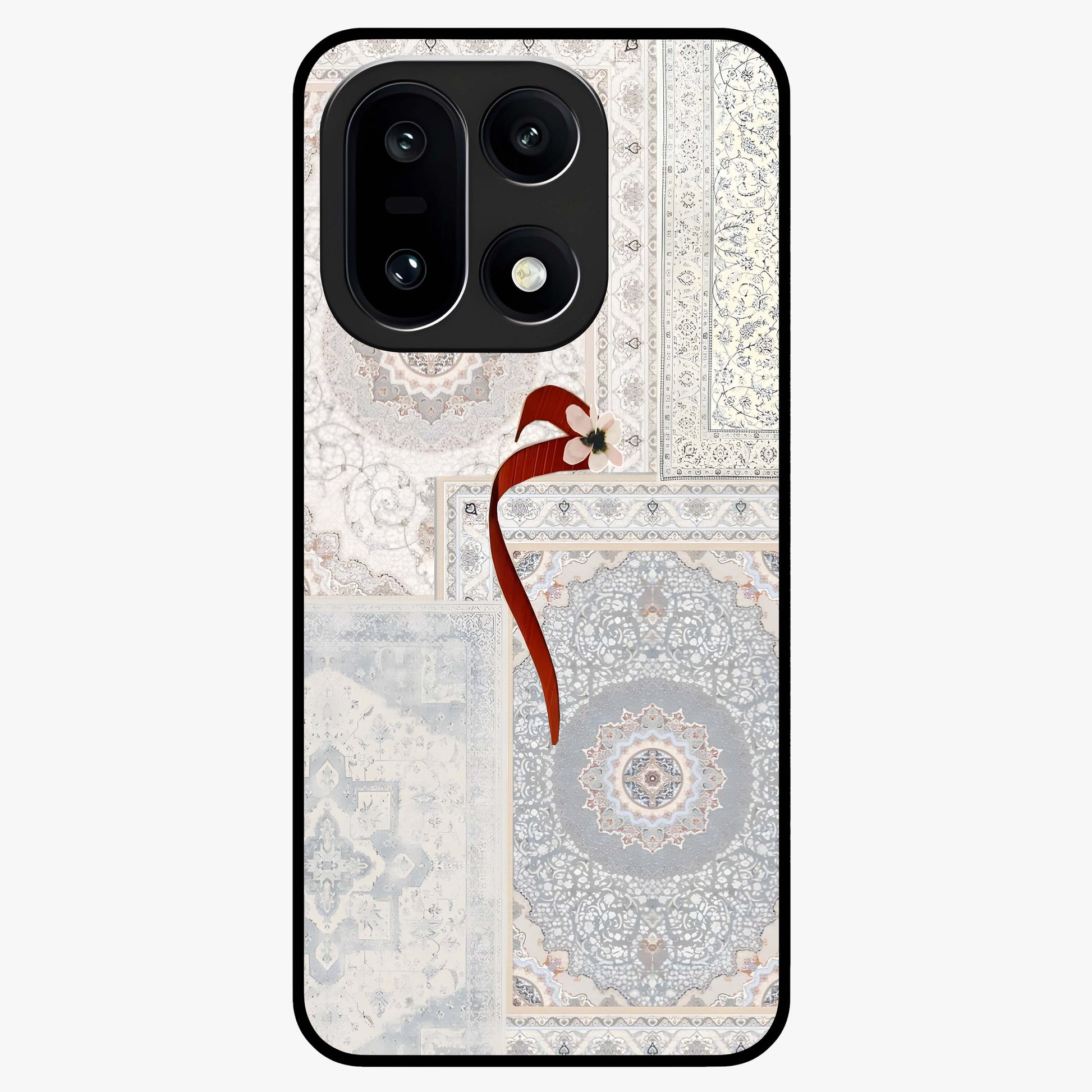 White Aesthetic Bow Glass Case for 1+15 clean front view featuring minimal bow artwork in soft white tones