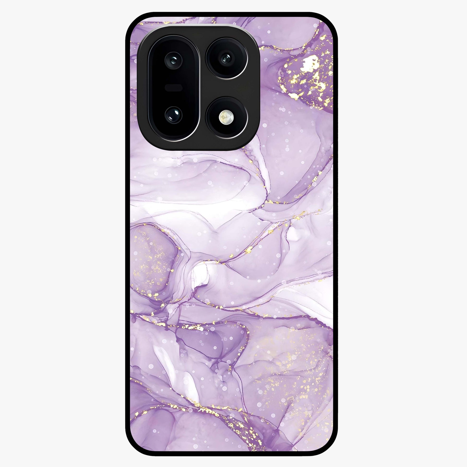White and Purple Marble Glass Case for 1+15 elegant front view featuring marble texture artwork in white and violet tones