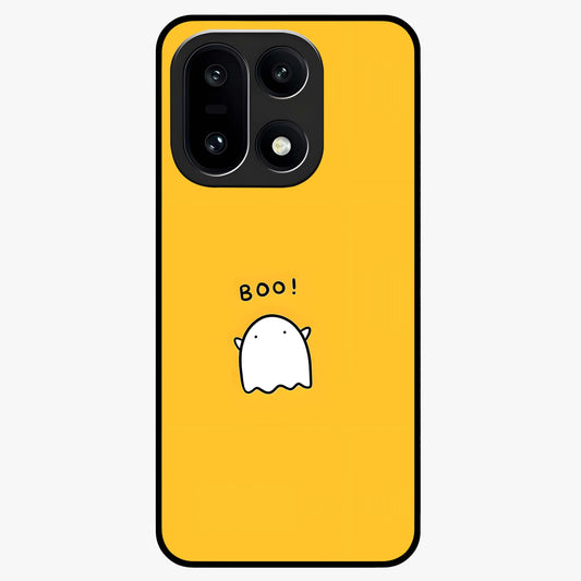 Yellow Boo Ghost Glass Case for 1+15 playful front view featuring cute ghost artwork in vibrant yellow tones