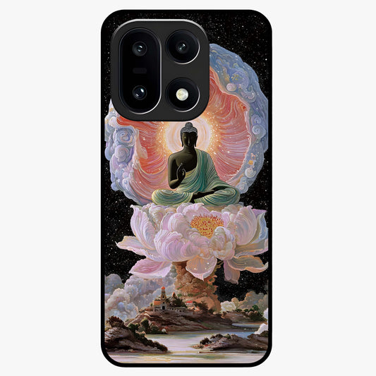 Zen Lotus Realm Glass Case for 1+15 peaceful front view featuring lotus artwork with calm spiritual tones