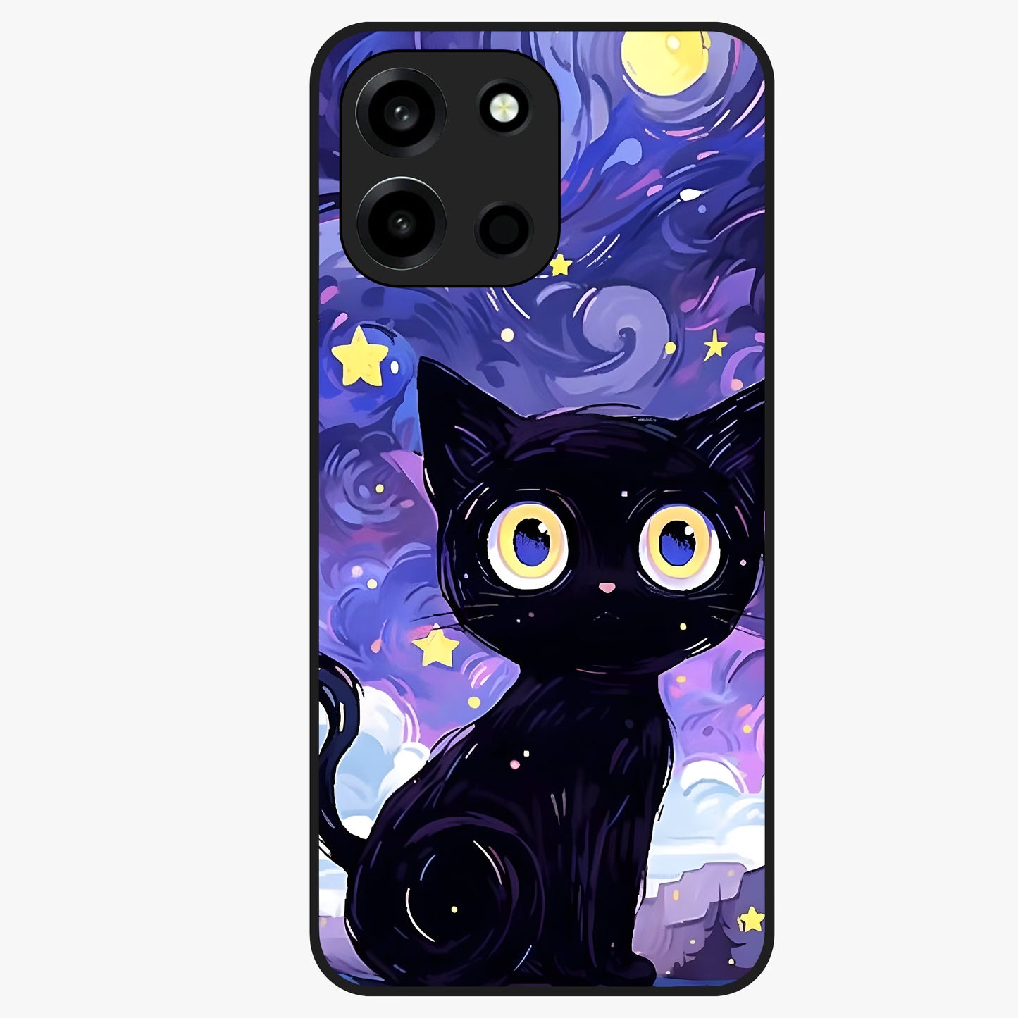 Abstract Cat Art Glass Case showing flat back view with artistic cat illustration and glossy glass finish.