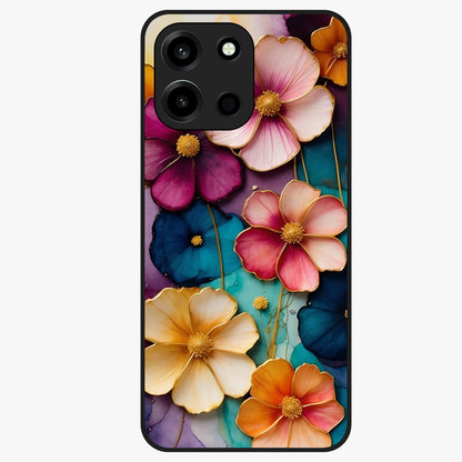 Artlyn Grace Flower Pattern Glass Case showing flat back view with elegant floral pattern artwork and glossy glass finish.