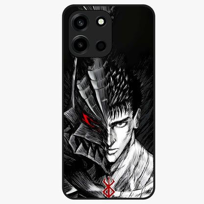 Berserker Blood Oath Glass Case showing flat back view with fierce warrior inspired artwork and glossy glass finish.