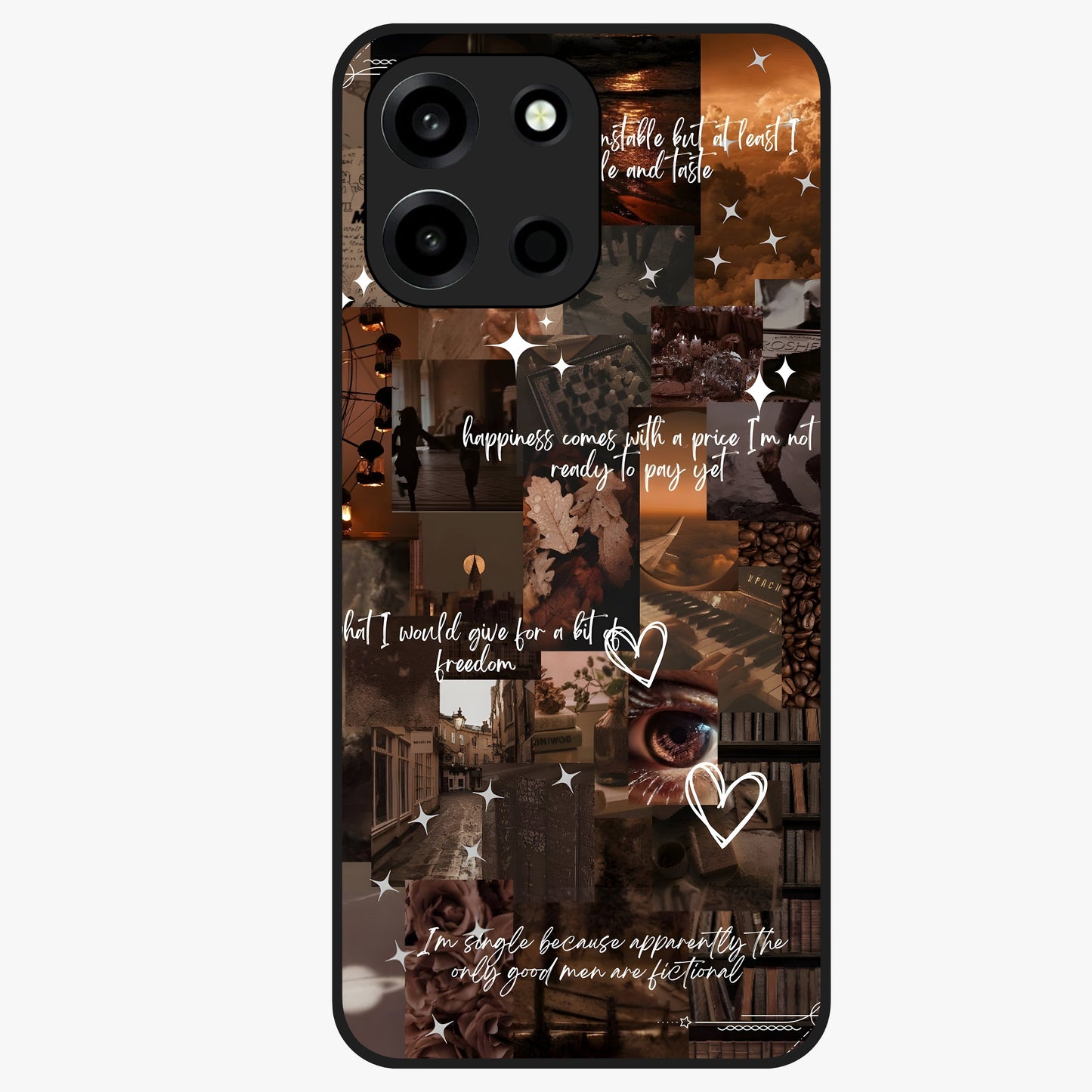 Bittersweet Aesthetic Chaos Glass Case showing flat back view with artistic chaotic aesthetic design and glossy glass finish.