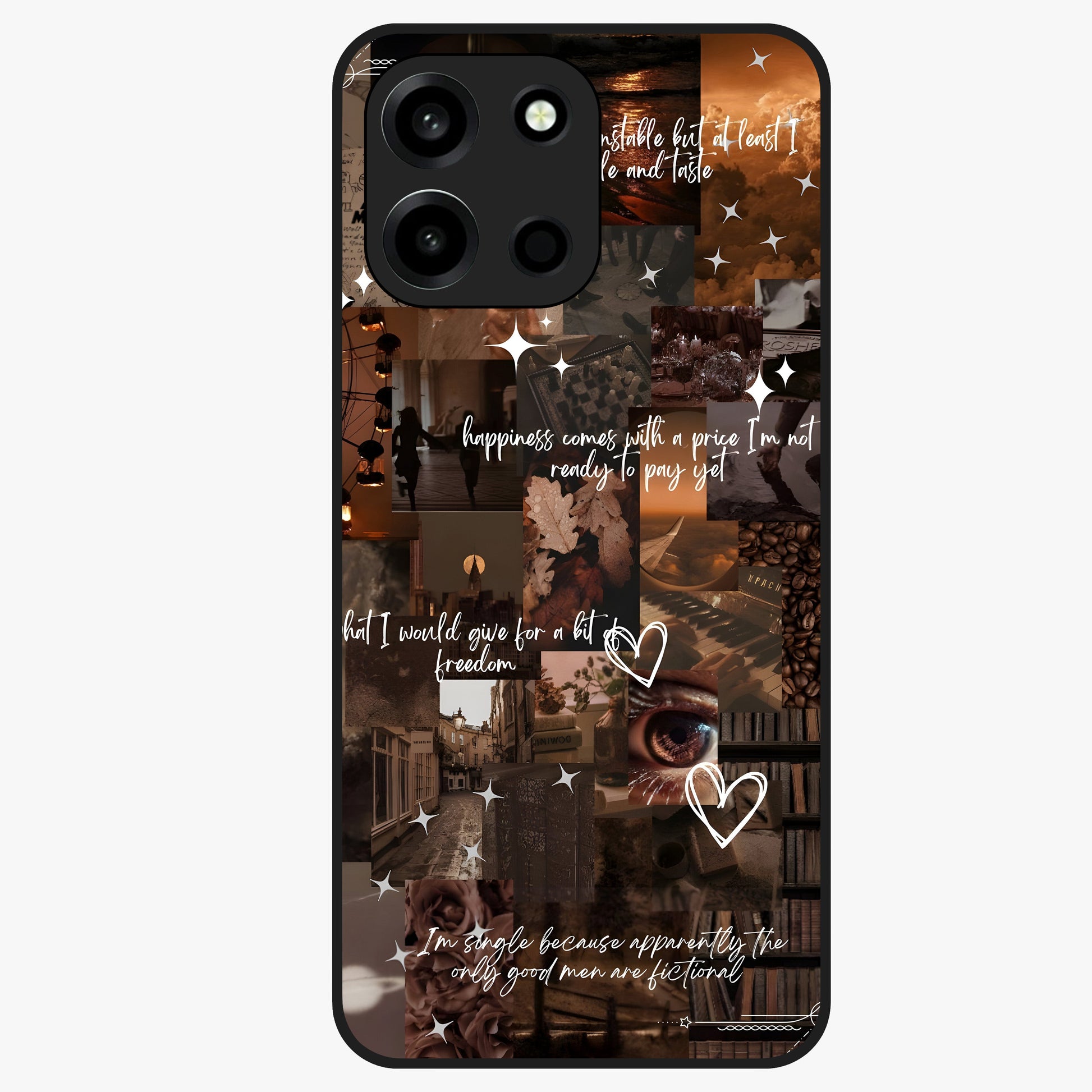 Bittersweet Aesthetic Chaos Glass Case showing flat back view with artistic chaotic aesthetic design and glossy glass finish.