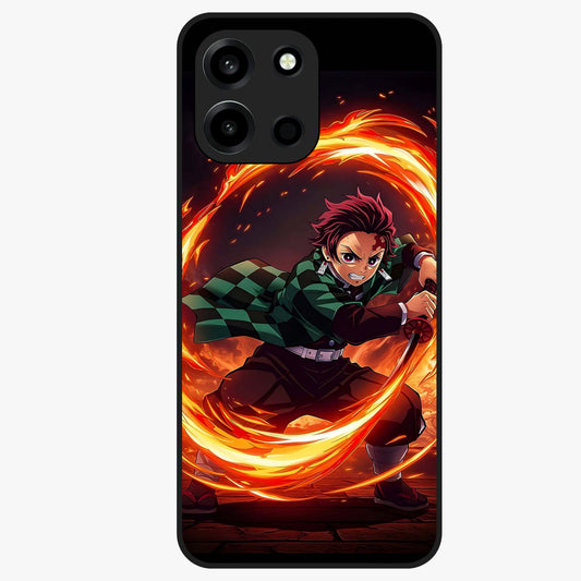 Blazing Sword Resolve Glass Case showing flat back view with fiery sword artwork and glossy glass finish.