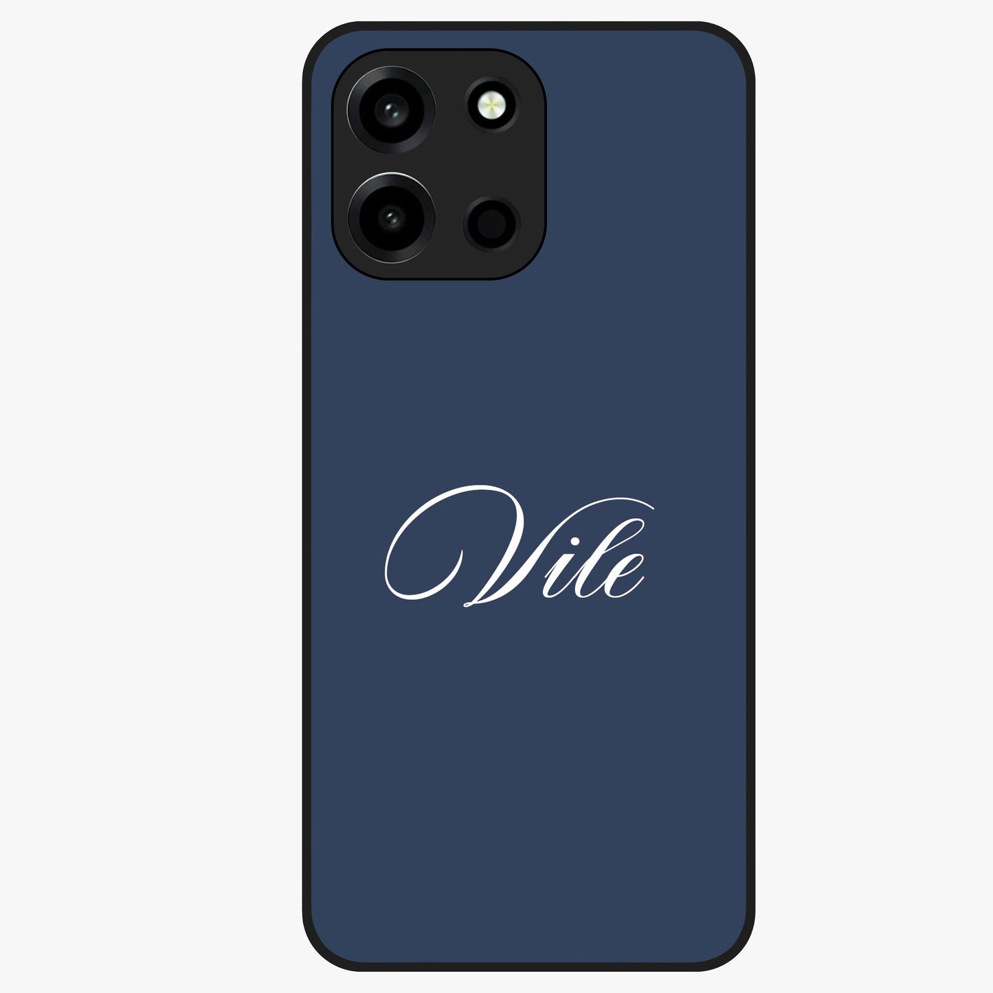 Blue Background Personalized Custom Name Glass Case showing flat back view with minimal blue background and custom name design.