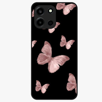 Butterfly Pattern Glass Case showing flat back view with elegant butterfly pattern artwork and glossy glass finish.