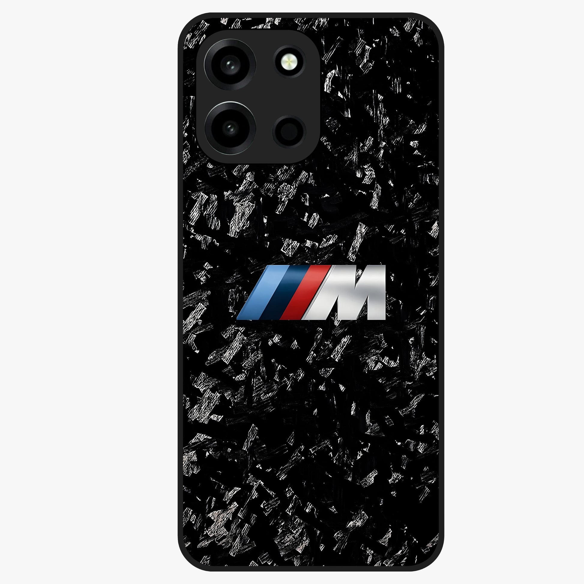 Carbon Speed Mark Glass Case showing flat back view with sporty carbon pattern artwork and glossy glass finish.