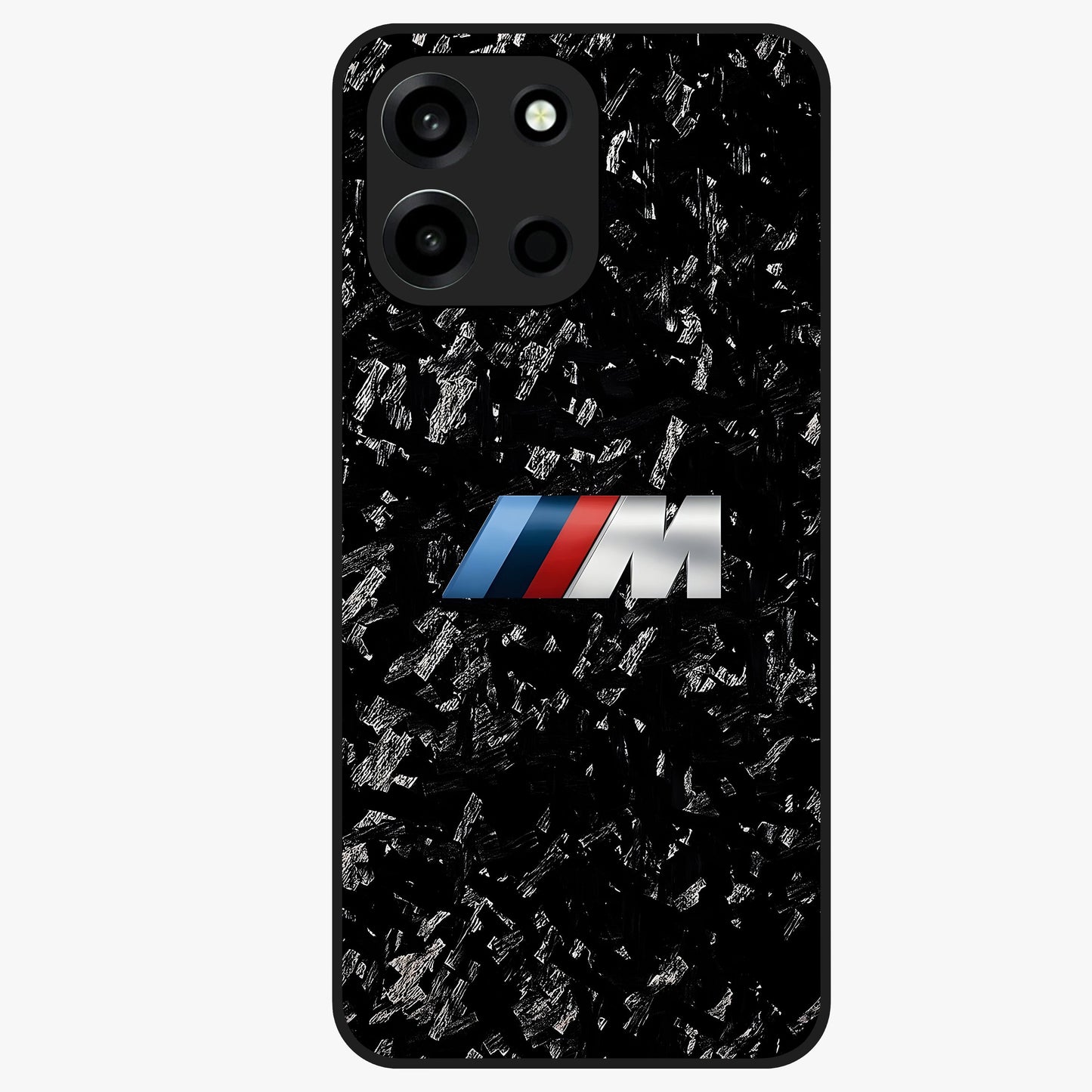 Carbon Speed Mark Glass Case showing flat back view with sporty carbon pattern artwork and glossy glass finish.