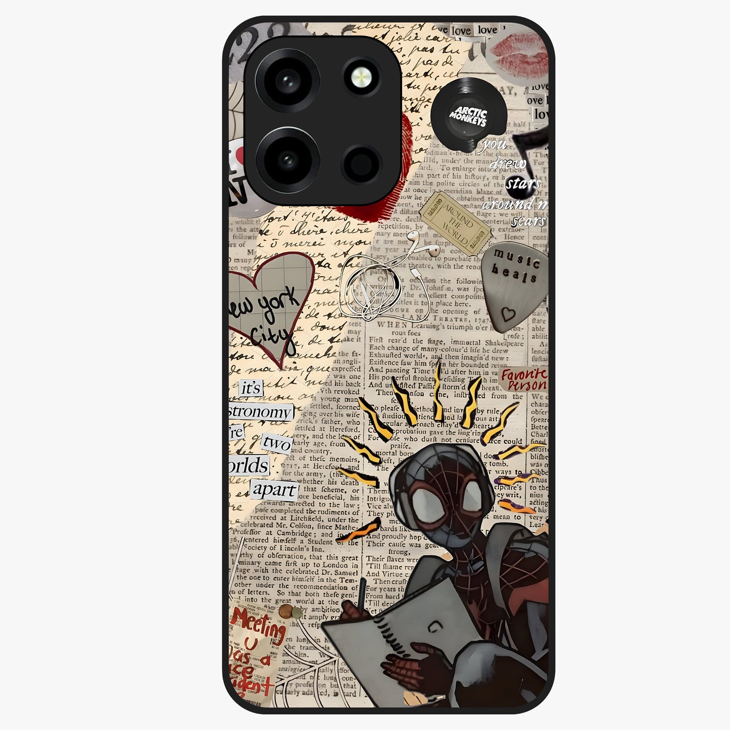 City Dream Sketch Glass Case showing flat back view with artistic city skyline sketch artwork and glossy glass finish.