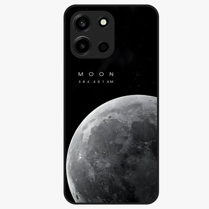 Cosmic Moon Glow Glass Case showing flat back view with glowing moon artwork and glossy glass finish.