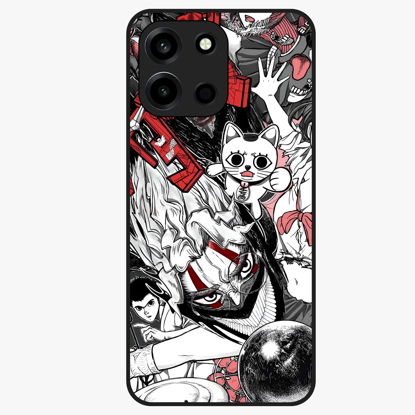 Crimson Chaos Panel Glass Case showing flat back view with bold crimson abstract artwork and glossy glass finish.