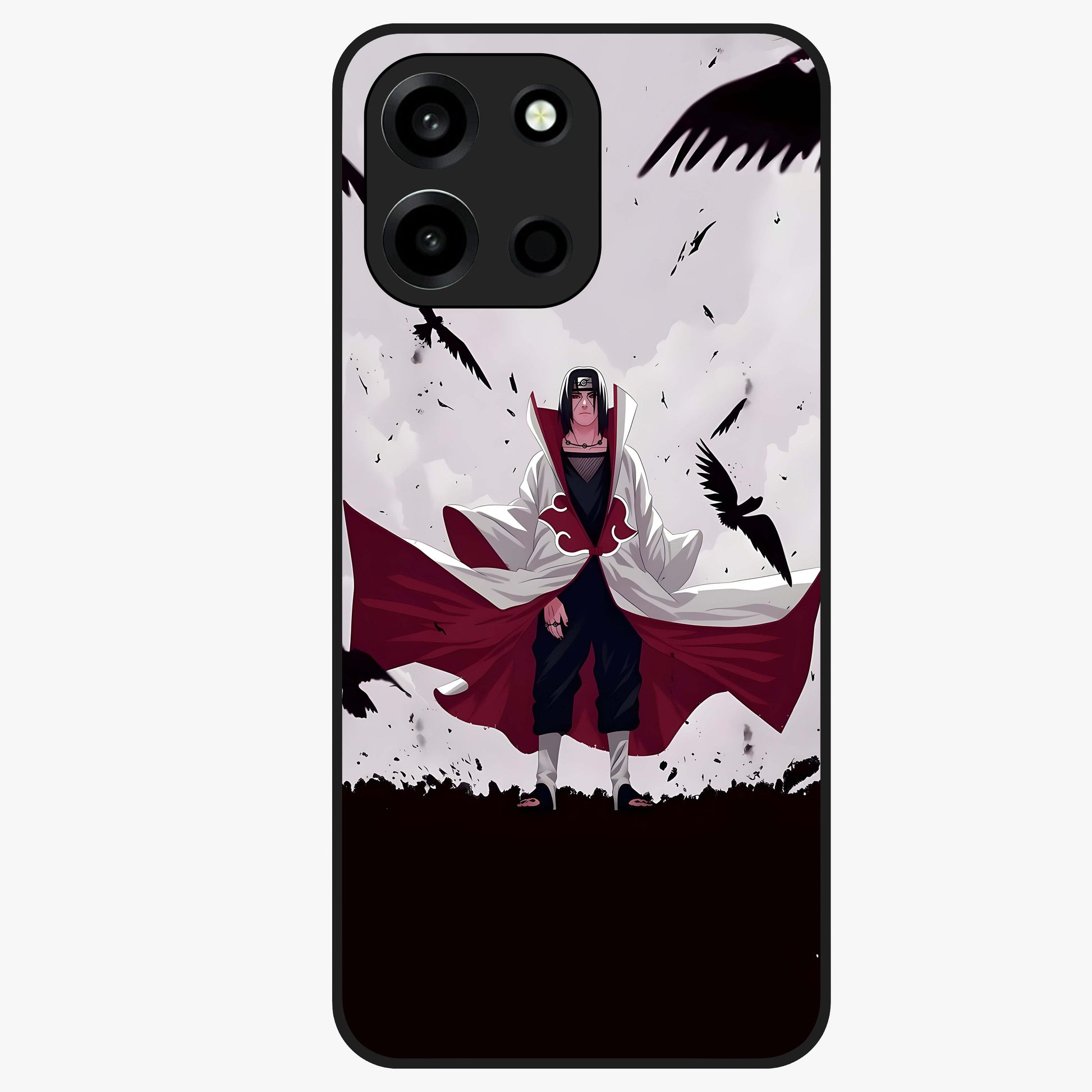 Crimson Crow Ascension Glass Case showing flat back view with mystical crow artwork and glossy glass finish.