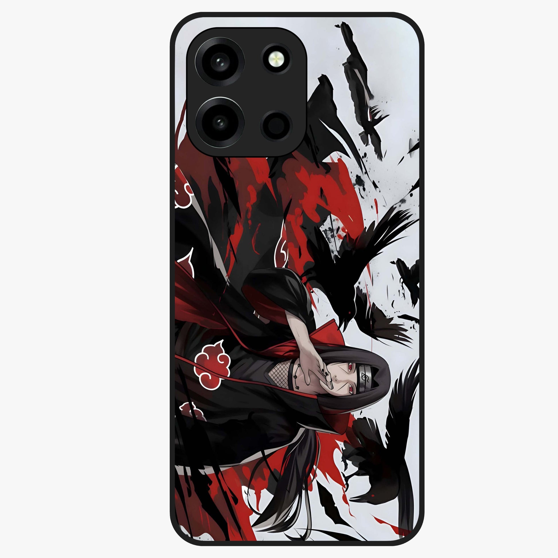 Crimson Crow Illusion Glass Case showing flat back view with artistic crow illusion artwork and glossy glass finish.