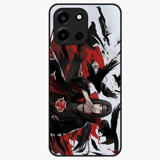 Crimson Crow Illusion Glass Case showing flat back view with artistic crow illusion artwork and glossy glass finish.